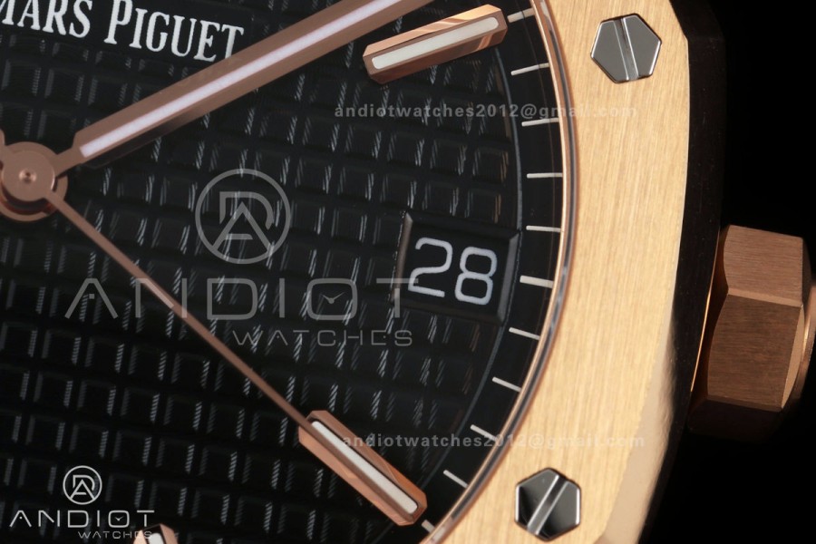 Royal Oak 41mm 15500 RG ZF 1:1 Best Edition Black Textured Dial on SS Bracelet Super Clone SH4302
