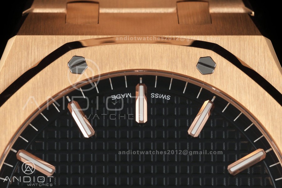 Royal Oak 41mm 15500 RG ZF 1:1 Best Edition Black Textured Dial on SS Bracelet Super Clone SH4302