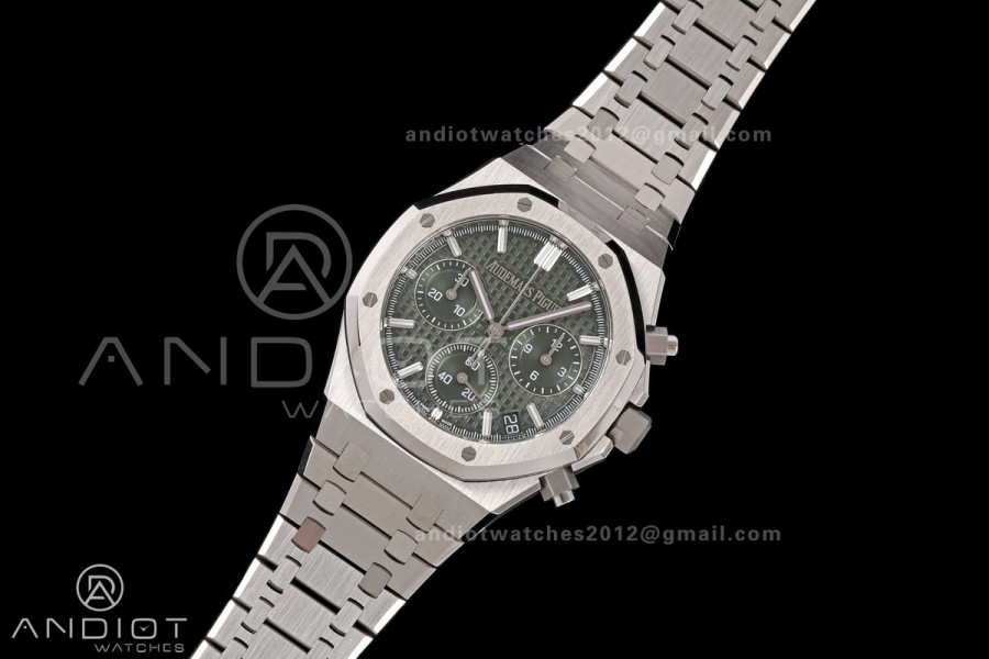 Royal Oak Chrono 26240 SS ZF 1:1 Best Edition Green Dial on SS Bracelet SA4401 Super Clone V2 (Free Sprung)