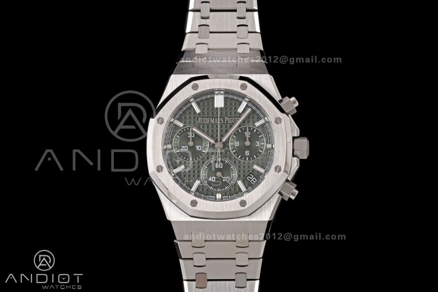 Royal Oak Chrono 26240 SS ZF 1:1 Best Edition Green Dial on SS Bracelet SA4401 Super Clone V2 (Free Sprung)