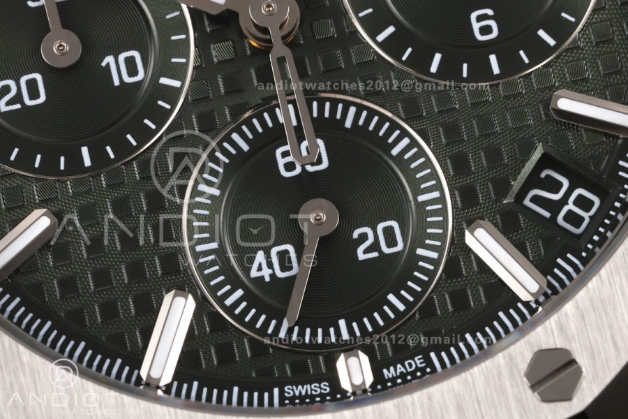 Royal Oak Chrono 26240 SS ZF 1:1 Best Edition Green Dial on SS Bracelet SA4401 Super Clone V2 (Free Sprung)