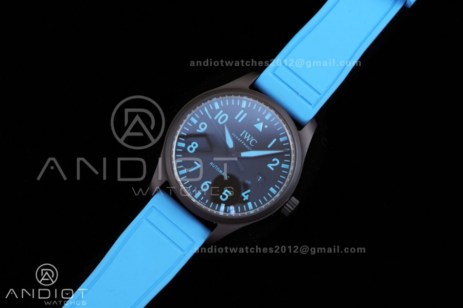 IWC Pilot 41 Top Gun  Ceramic IW328107 M+F Best Edition on Blue Rubber Strap MIYOTA 9015