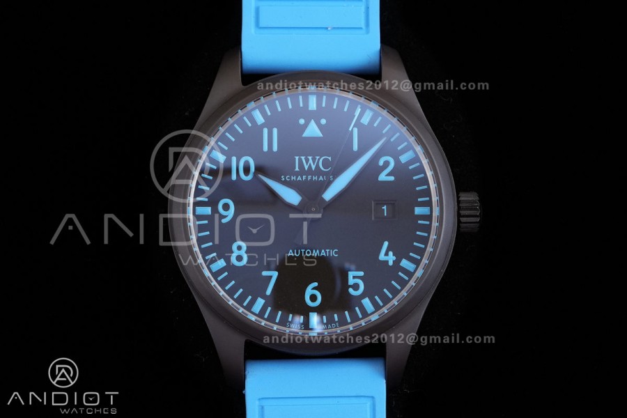 IWC Pilot 41 Top Gun  Ceramic IW328107 M+F Best Edition on Blue Rubber Strap MIYOTA 9015