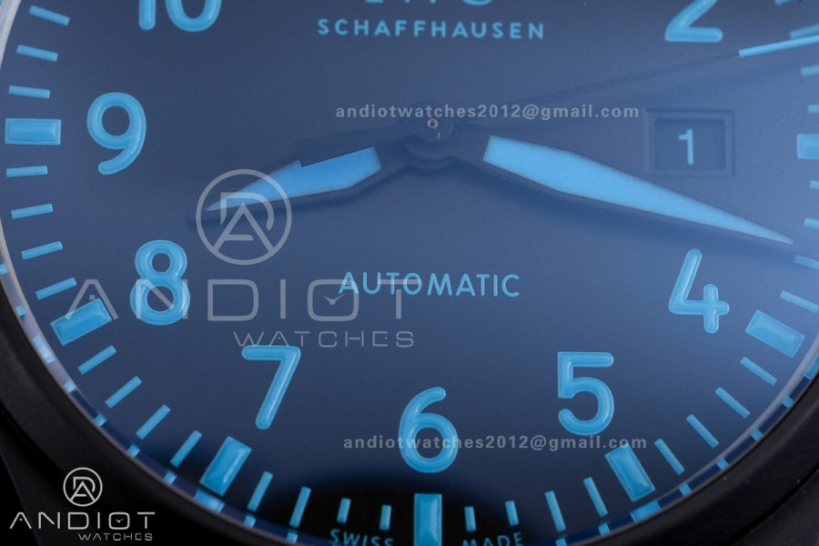 IWC Pilot 41 Top Gun  Ceramic IW328107 M+F Best Edition on Blue Rubber Strap MIYOTA 9015