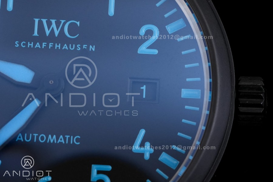 IWC Pilot 41 Top Gun  Ceramic IW328107 M+F Best Edition on Blue Rubber Strap MIYOTA 9015