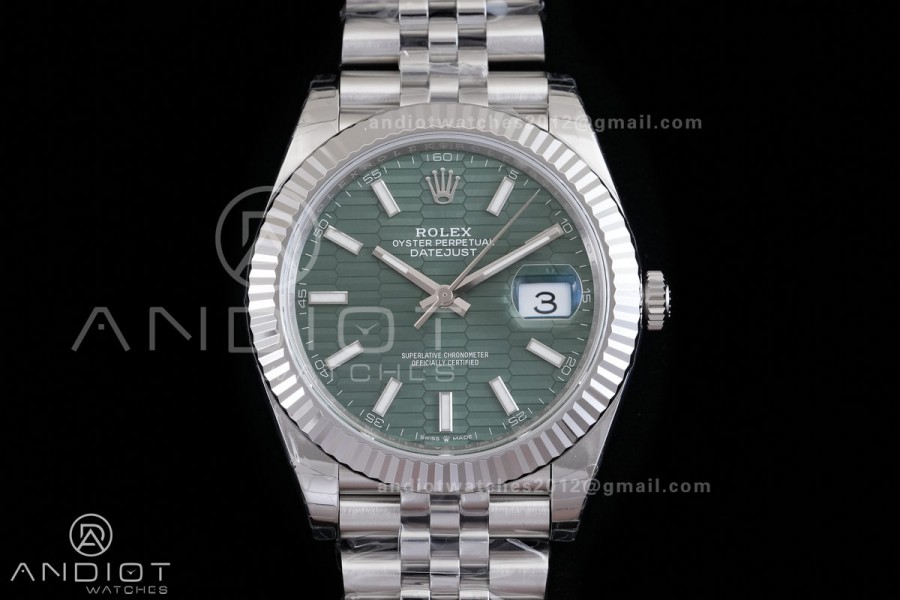 DateJust 41 126334 904L SS VSF 1:1 Best Edition Green Textured Dial on Jubilee Bracelet VS3235