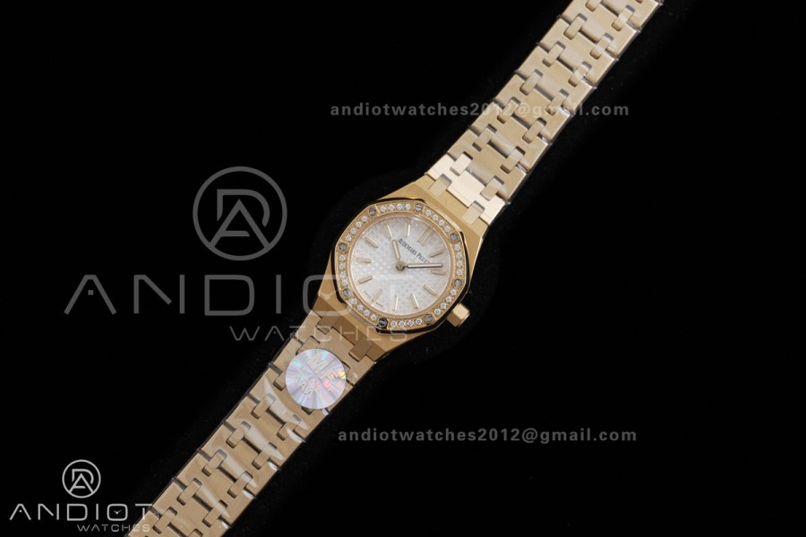 Royal Oak 23mm YG MF 1:1 Best Edition White Dial Diamond Bezel on YG Bracelet Quartz