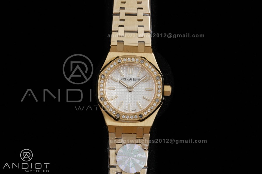 Royal Oak 23mm YG MF 1:1 Best Edition White Dial Diamond Bezel on YG Bracelet Quartz