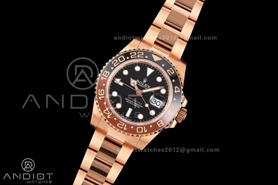 GMT-Master II 126715 CHNR 904L QF 1:1 Best Edition Black Dial on RG Bracelet JH3285 Free Sprung