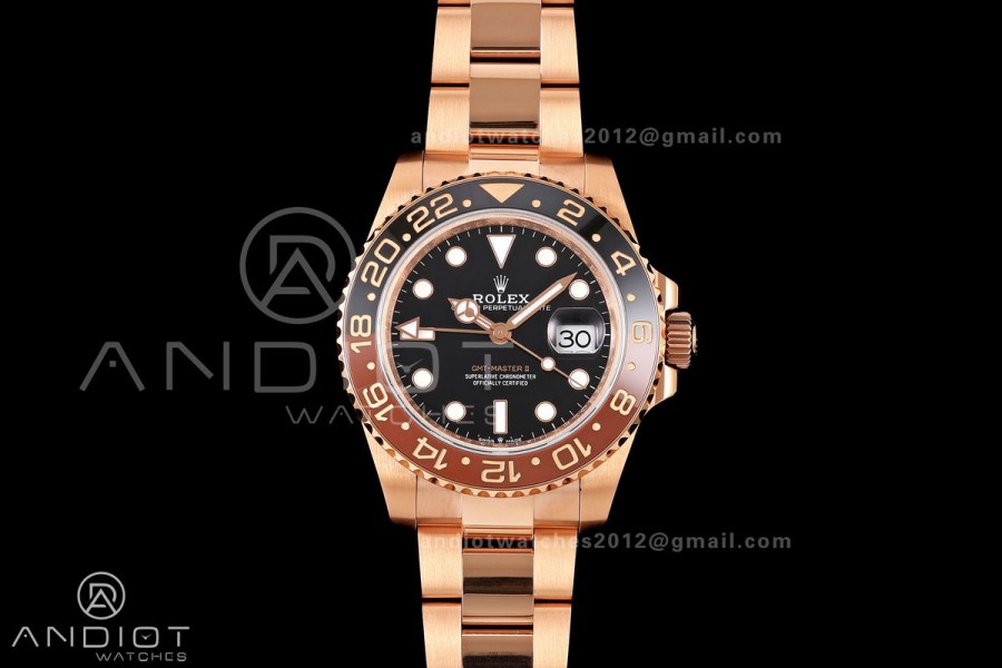 GMT-Master II 126715 CHNR 904L QF 1:1 Best Edition Black Dial on RG Bracelet JH3285 Free Sprung