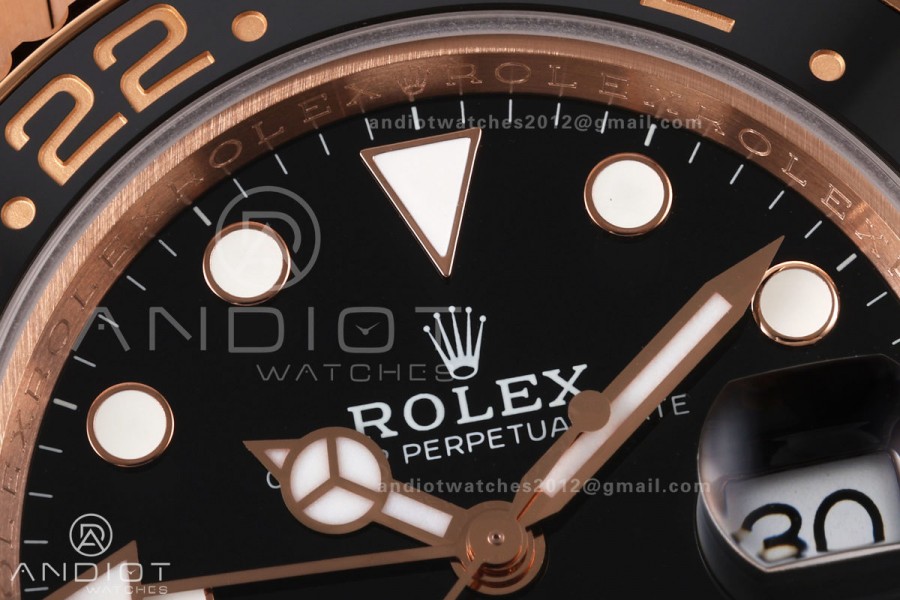 GMT-Master II 126715 CHNR 904L QF 1:1 Best Edition Black Dial on RG Bracelet JH3285 Free Sprung
