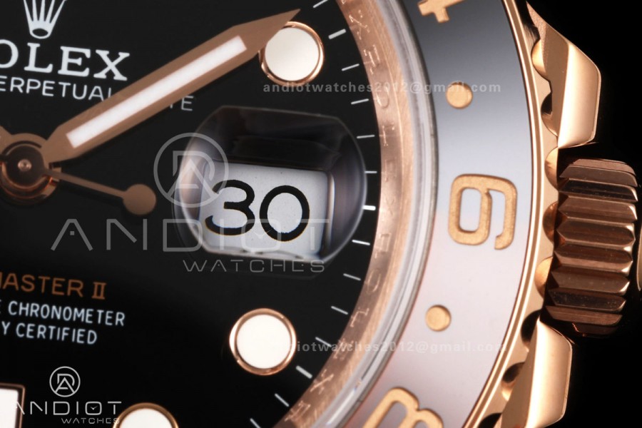GMT-Master II 126715 CHNR 904L QF 1:1 Best Edition Black Dial on RG Bracelet JH3285 Free Sprung
