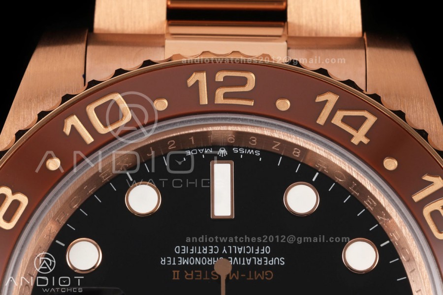GMT-Master II 126715 CHNR 904L QF 1:1 Best Edition Black Dial on RG Bracelet JH3285 Free Sprung