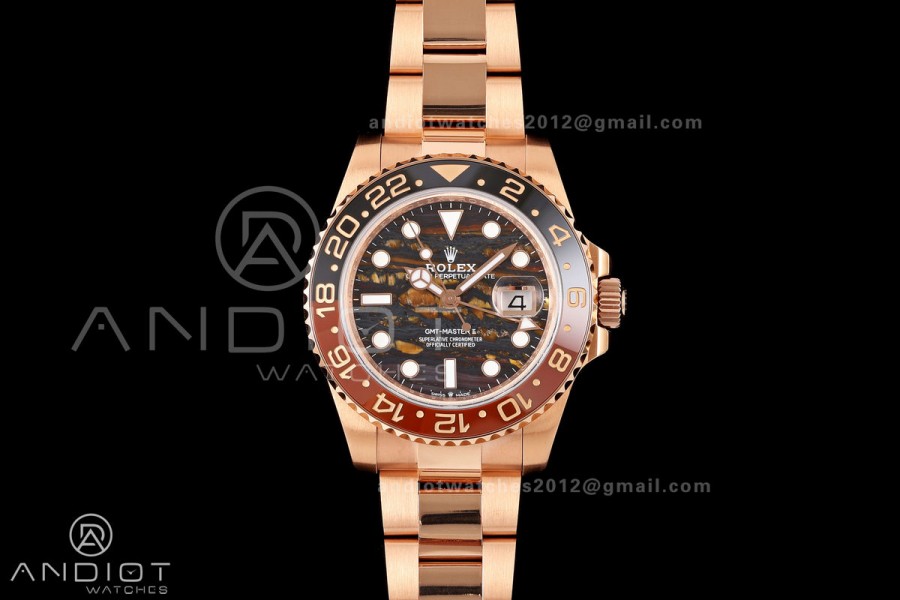GMT-Master II 126715 CHNR 904L QF 1:1 Best Edition Tiger Iron Dial on RG Bracelet JH3285 Free Sprung