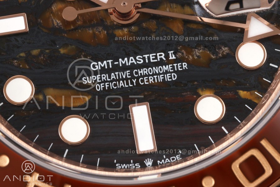 GMT-Master II 126715 CHNR 904L QF 1:1 Best Edition Tiger Iron Dial on RG Bracelet JH3285 Free Sprung