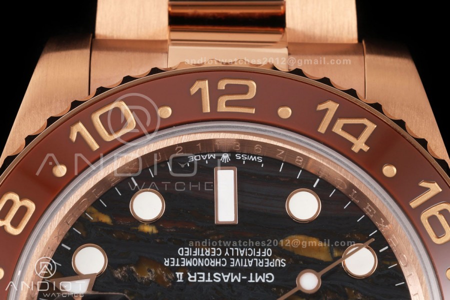 GMT-Master II 126715 CHNR 904L QF 1:1 Best Edition Tiger Iron Dial on RG Bracelet JH3285 Free Sprung