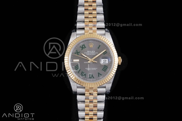 DateJust 41 126333 904L SS VSF 1:1 Best Edition Gray Dial Green Roman on Jubilee Bracelet VS3235