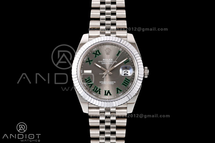 DateJust 41 126334 904L SS MZF 1:1 Best Edition Gray Dial Green Roman on Jubilee Bracelet JH3235
