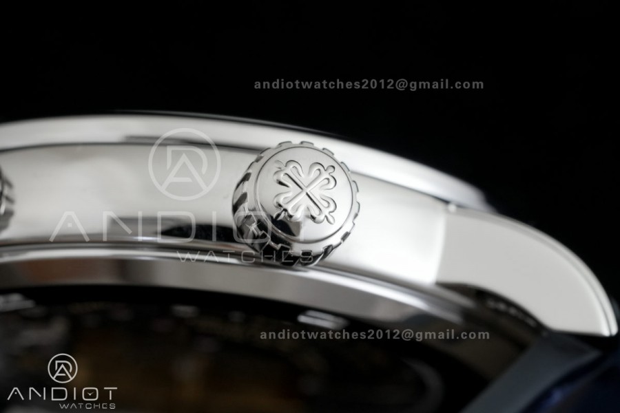 Grand Complications 6102 SS Diamonds Bezel PPF 1:1 Best Edition Blue Dial on Blue Leather Strap SA240 Super Clone