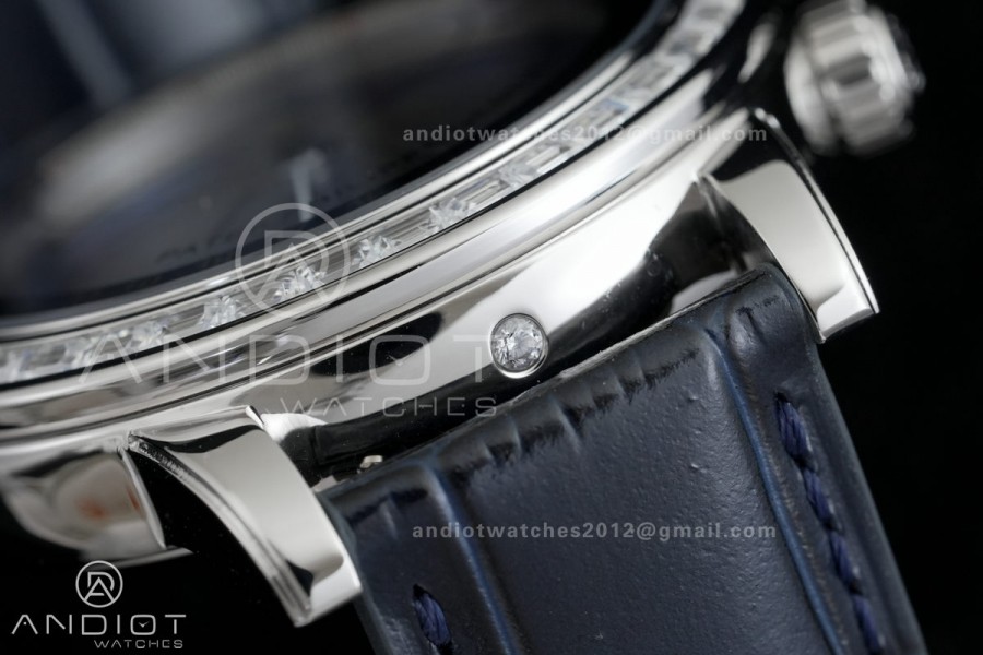 Grand Complications 6102 SS Diamonds Bezel PPF 1:1 Best Edition Blue Dial on Blue Leather Strap SA240 Super Clone
