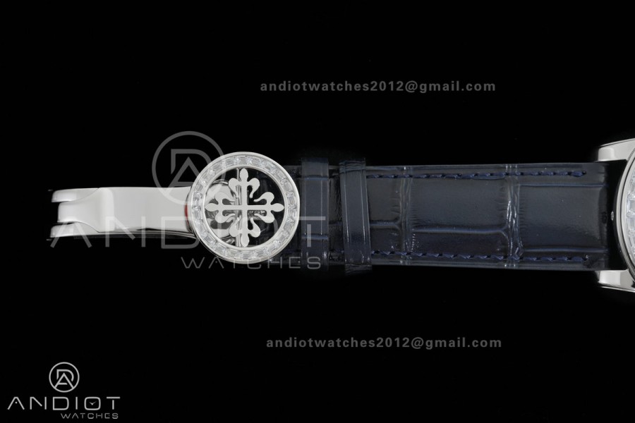 Grand Complications 6102 SS Diamonds Bezel PPF 1:1 Best Edition Blue Dial on Blue Leather Strap SA240 Super Clone