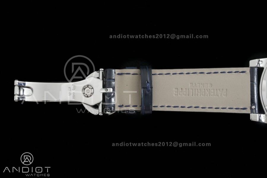 Grand Complications 6102 SS Diamonds Bezel PPF 1:1 Best Edition Blue Dial on Blue Leather Strap SA240 Super Clone