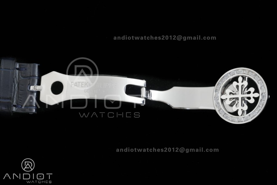Grand Complications 6102 SS Diamonds Bezel PPF 1:1 Best Edition Blue Dial on Blue Leather Strap SA240 Super Clone