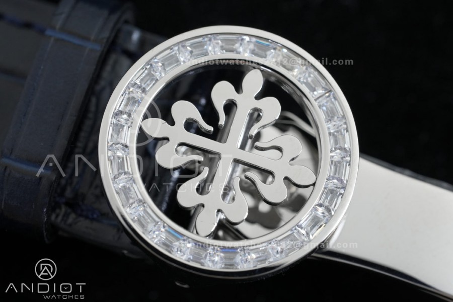 Grand Complications 6102 SS Diamonds Bezel PPF 1:1 Best Edition Blue Dial on Blue Leather Strap SA240 Super Clone