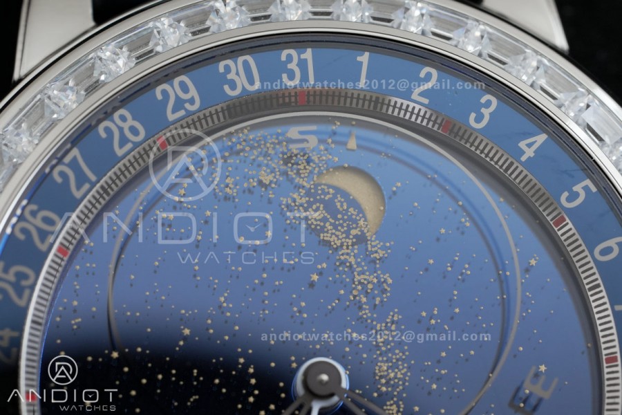 Grand Complications 6102 SS Diamonds Bezel PPF 1:1 Best Edition Blue Dial on Blue Leather Strap SA240 Super Clone