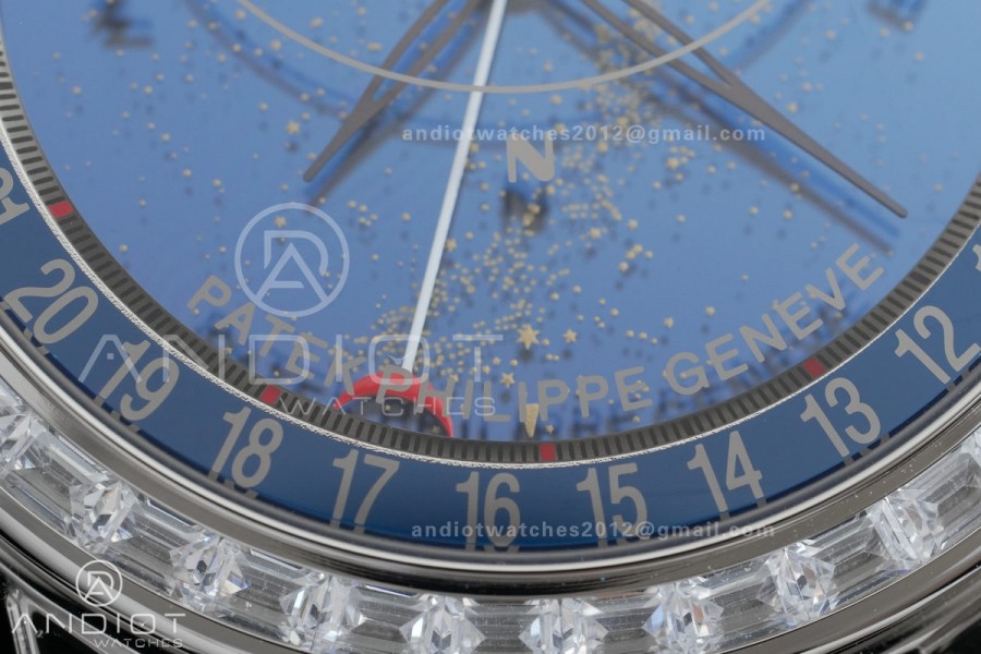 Grand Complications 6102 SS Diamonds Bezel PPF 1:1 Best Edition Blue Dial on Blue Leather Strap SA240 Super Clone