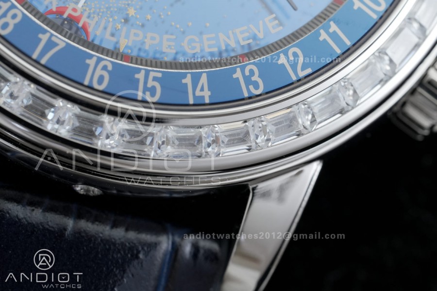 Grand Complications 6102 SS Diamonds Bezel PPF 1:1 Best Edition Blue Dial on Blue Leather Strap SA240 Super Clone