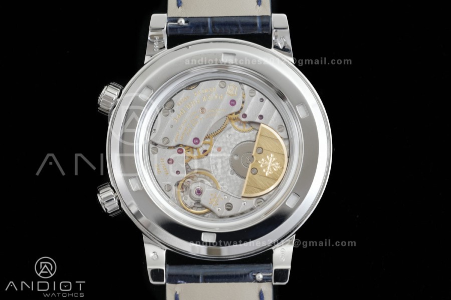 Grand Complications 6102 SS Diamonds Bezel PPF 1:1 Best Edition Blue Dial on Blue Leather Strap SA240 Super Clone