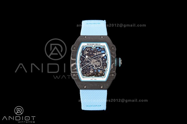 Umi Maker's RM67-02 Black NTPT Black Skeleton Dial on Baby Blue Nylon strap CRMA7 Clone V2