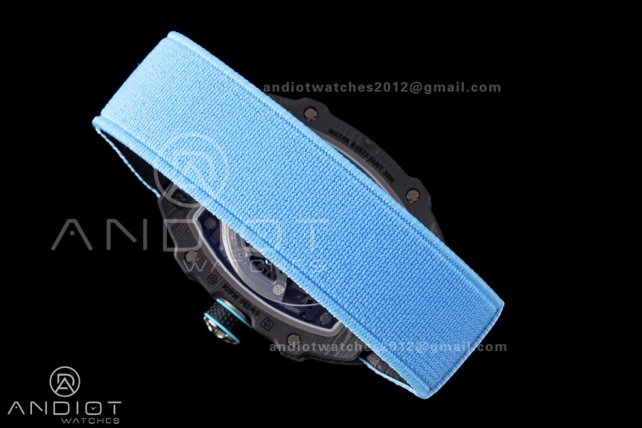 Umi Maker's RM67-02 Black NTPT Black Skeleton Dial on Baby Blue Nylon strap CRMA7 Clone V2