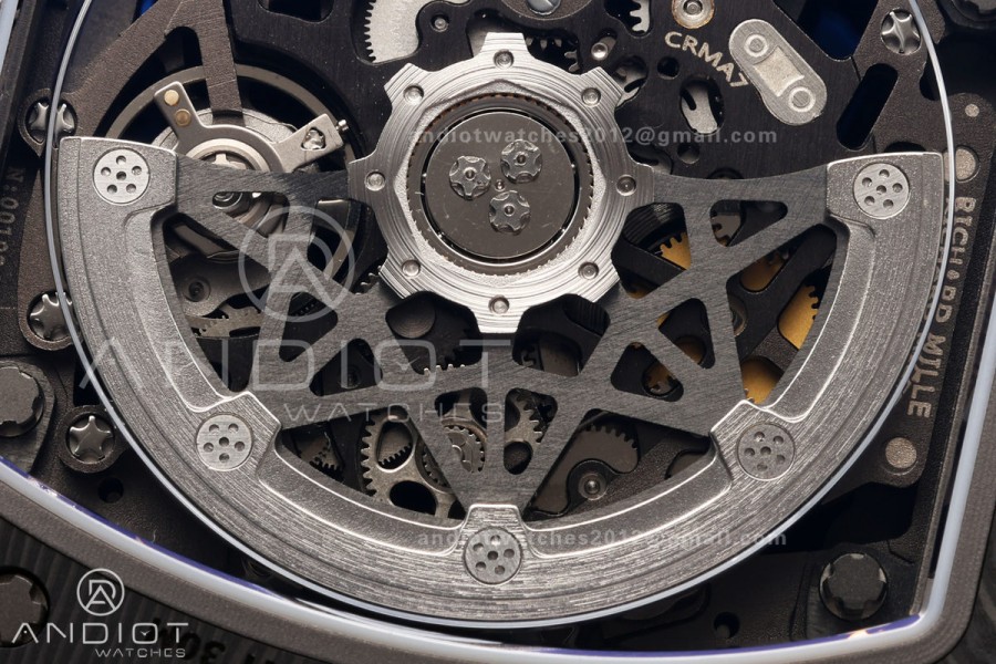 Umi Maker's RM67-02 Black NTPT Black Skeleton Dial on Baby Blue Nylon strap CRMA7 Clone V2