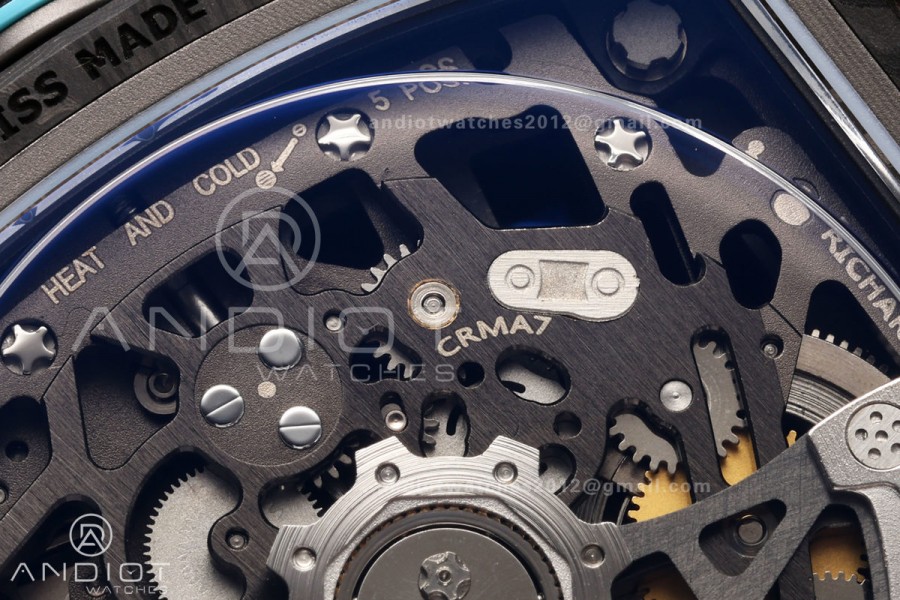 Umi Maker's RM67-02 Black NTPT Black Skeleton Dial on Baby Blue Nylon strap CRMA7 Clone V2