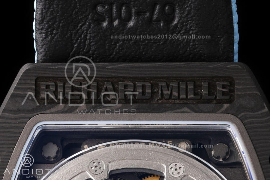 Umi Maker's RM67-02 Black NTPT Black Skeleton Dial on Baby Blue Nylon strap CRMA7 Clone V2