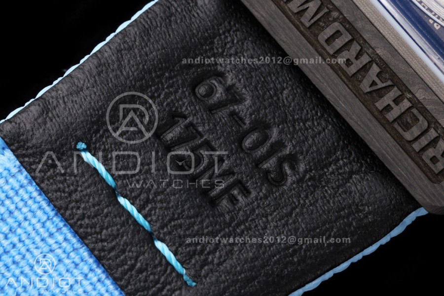 Umi Maker's RM67-02 Black NTPT Black Skeleton Dial on Baby Blue Nylon strap CRMA7 Clone V2