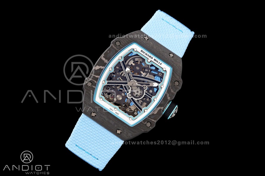 Umi Maker's RM67-02 Black NTPT Black Skeleton Dial on Baby Blue Nylon strap CRMA7 Clone V2