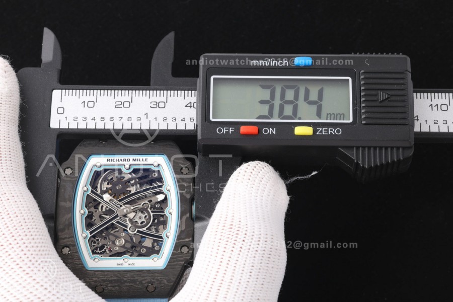 Umi Maker's RM67-02 Black NTPT Black Skeleton Dial on Baby Blue Nylon strap CRMA7 Clone V2