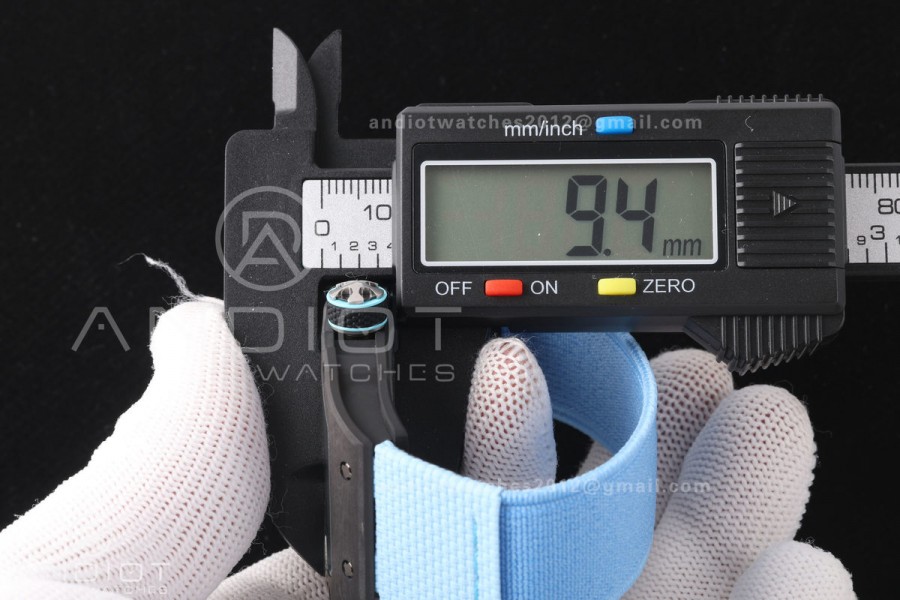 Umi Maker's RM67-02 Black NTPT Black Skeleton Dial on Baby Blue Nylon strap CRMA7 Clone V2
