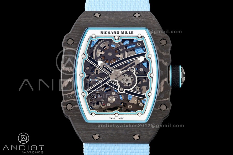 Umi Maker's RM67-02 Black NTPT Black Skeleton Dial on Baby Blue Nylon strap CRMA7 Clone V2
