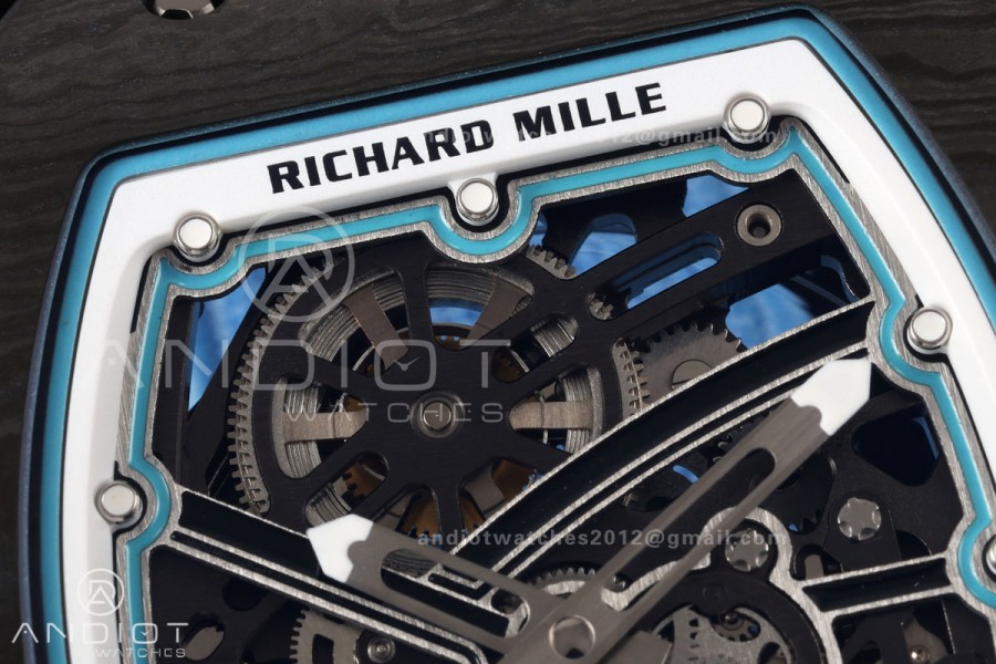 Umi Maker's RM67-02 Black NTPT Black Skeleton Dial on Baby Blue Nylon strap CRMA7 Clone V2