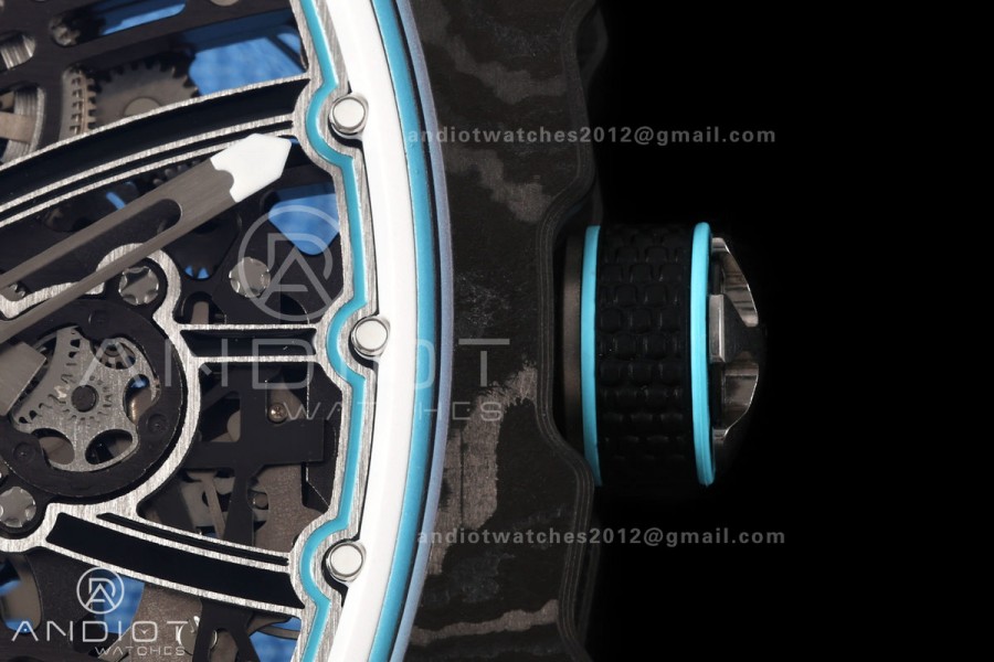 Umi Maker's RM67-02 Black NTPT Black Skeleton Dial on Baby Blue Nylon strap CRMA7 Clone V2