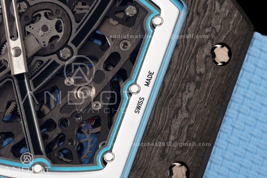 Umi Maker's RM67-02 Black NTPT Black Skeleton Dial on Baby Blue Nylon strap CRMA7 Clone V2