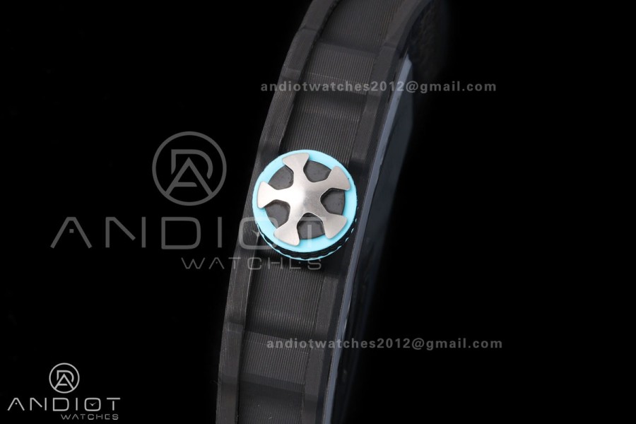 Umi Maker's RM67-02 Black NTPT Black Skeleton Dial on Baby Blue Nylon strap CRMA7 Clone V2