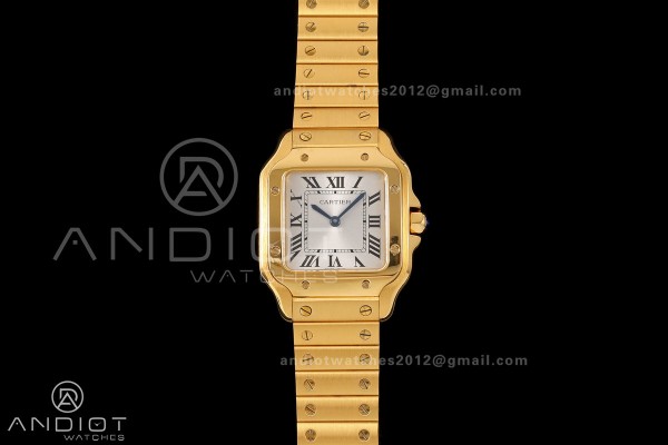 Santos 27mm YG 8848F 1:1 Best Edition Silver Dial on YG Bracelet Quartz