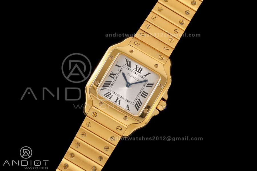Santos 27mm YG 8848F 1:1 Best Edition Silver Dial on YG Bracelet Quartz