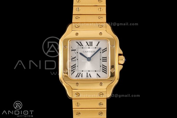 Santos 27mm YG 8848F 1:1 Best Edition Silver Dial on YG Bracelet Quartz