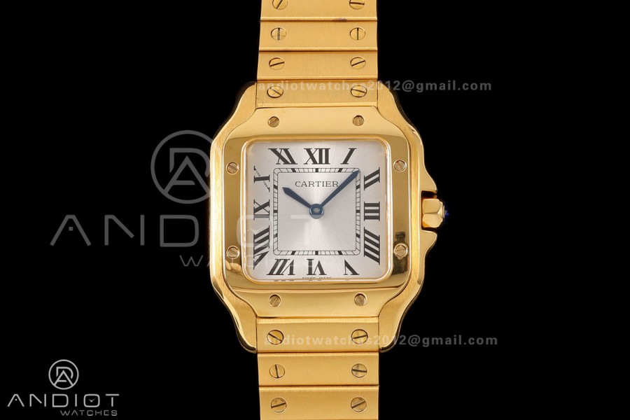 Santos 27mm YG 8848F 1:1 Best Edition Silver Dial on YG Bracelet Quartz